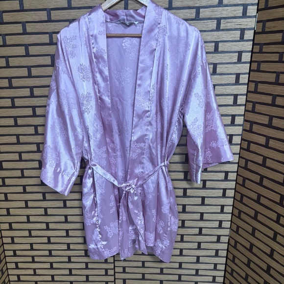 Christian Dior Loungewear Satin Pink Floral Short Robe Size Small - Picture 1 of 13
